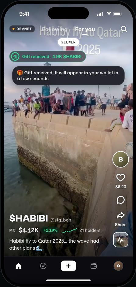 A viewer receives a gift of coins while watching